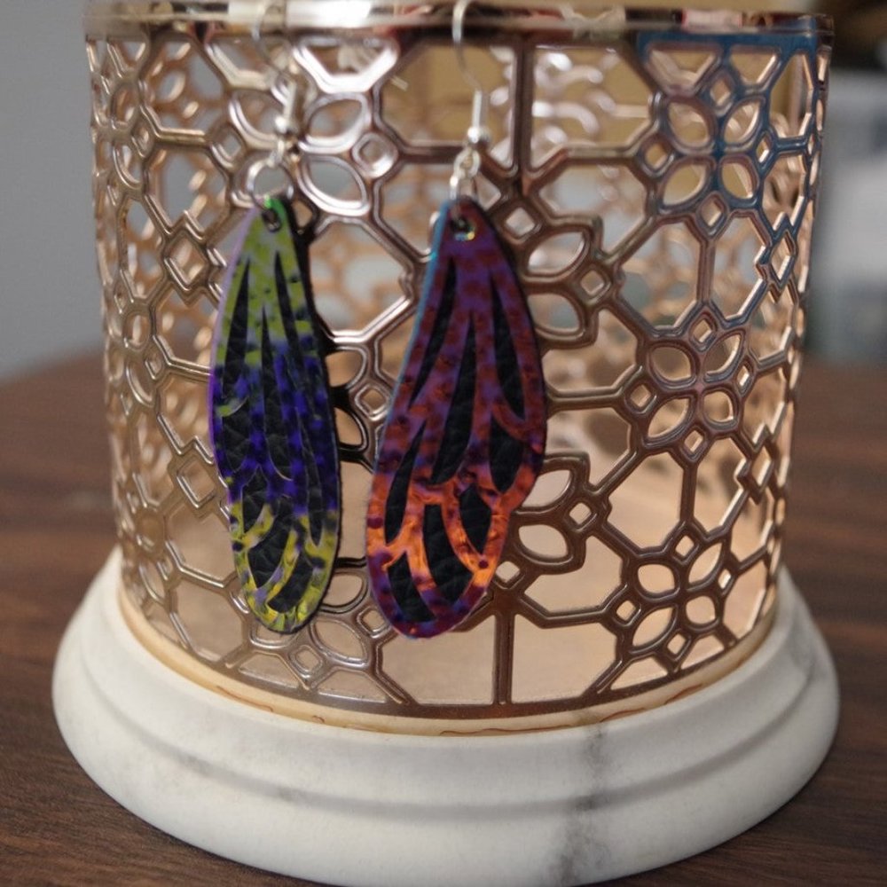 Midi Rainbow Pearl Black Dragonfly Earrings